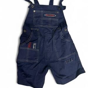 Vintage 90s navy blue mechanic tool shop overall shorts size 5/6 cottage retro